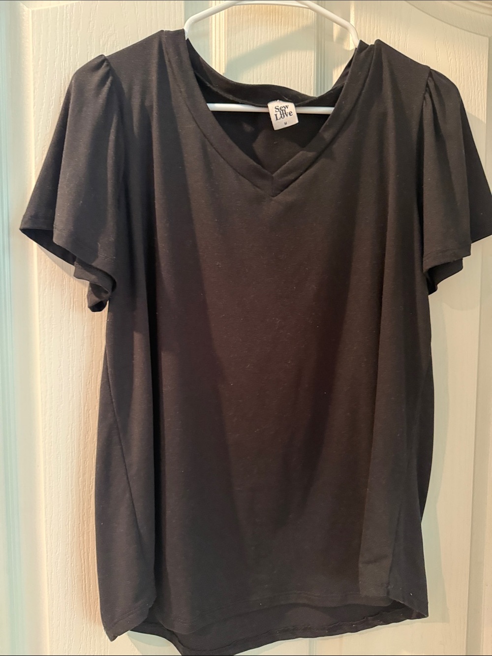 Sew In Love Black V-Neck Flutter Sleeve Top